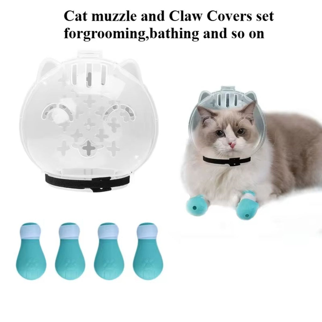 Breathable Cat Grooming Hood & Shoe Set